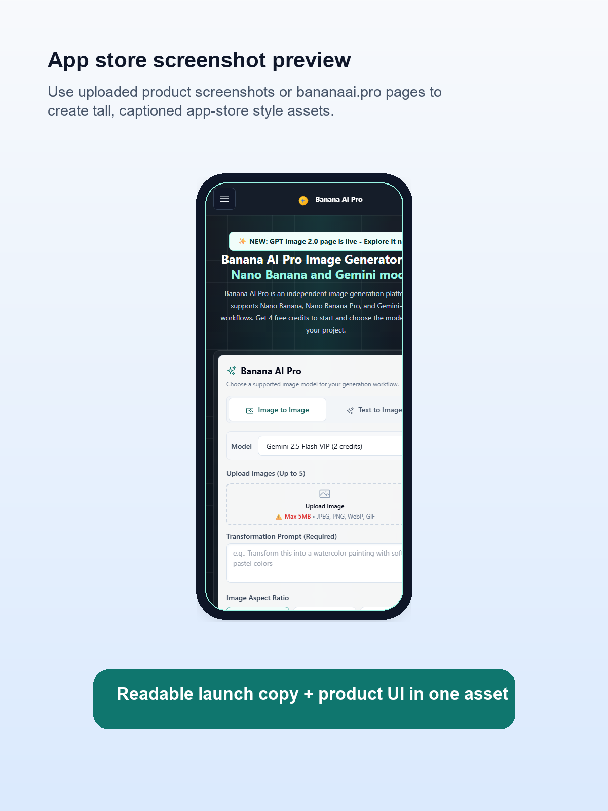 App store preview generated from the mobile bananaai.pro homepage screenshot