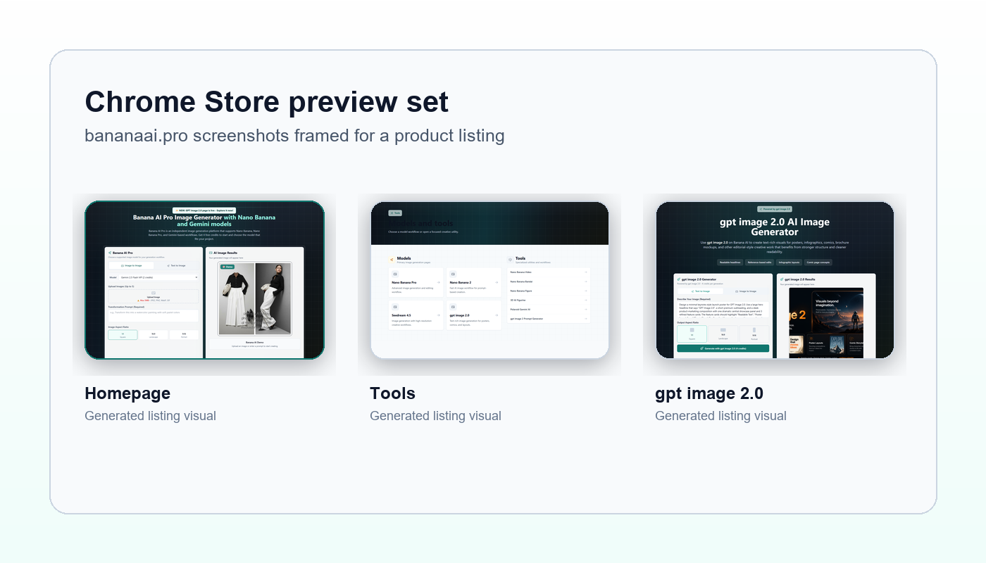 Chrome Store preview generated from several bananaai.pro screenshots