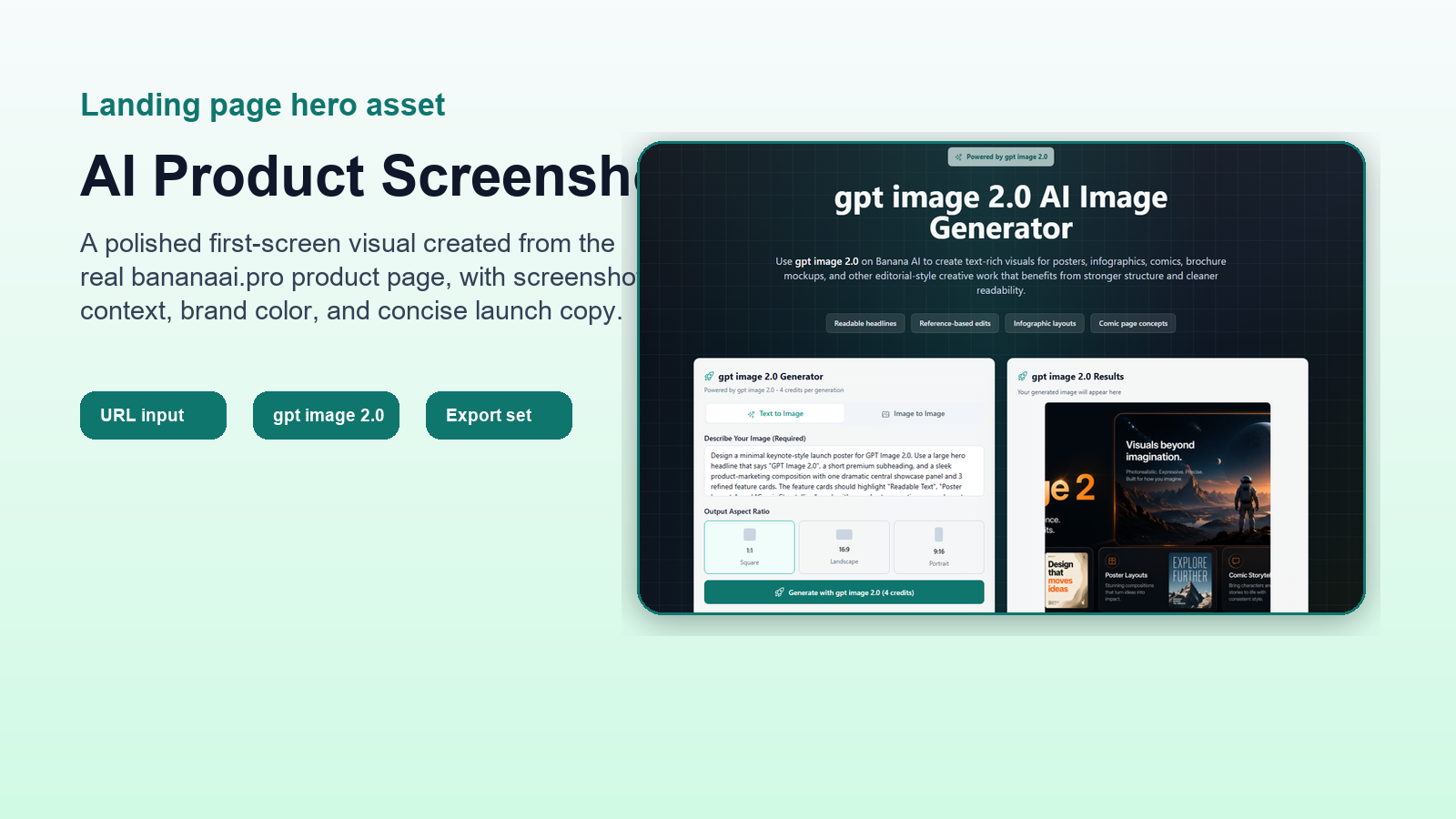 Landing page hero preview generated from the bananaai.pro gpt image 2.0 screenshot