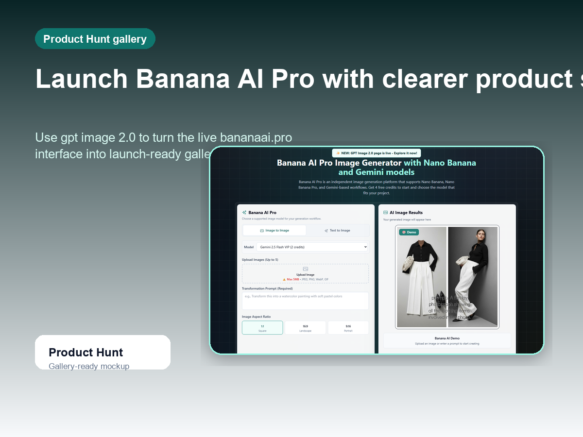 Product Hunt gallery preview generated from the bananaai.pro homepage screenshot