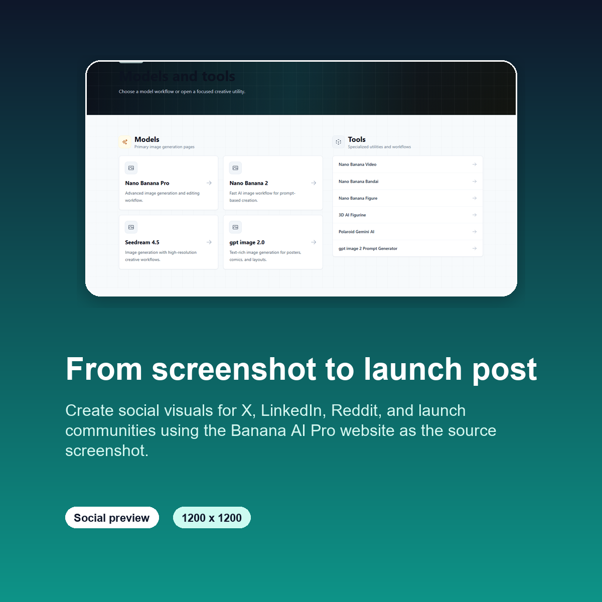 Square social card preview generated from bananaai.pro screenshots