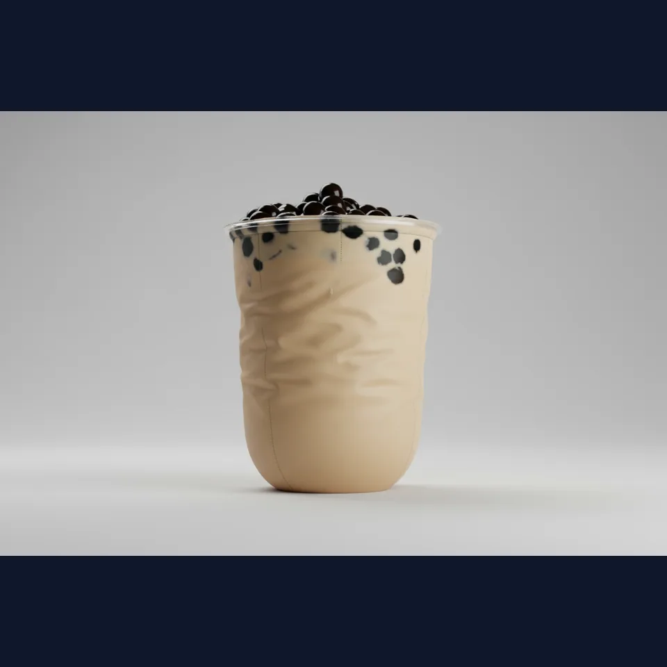 Bubble tea cup transformed into stitched fabric
